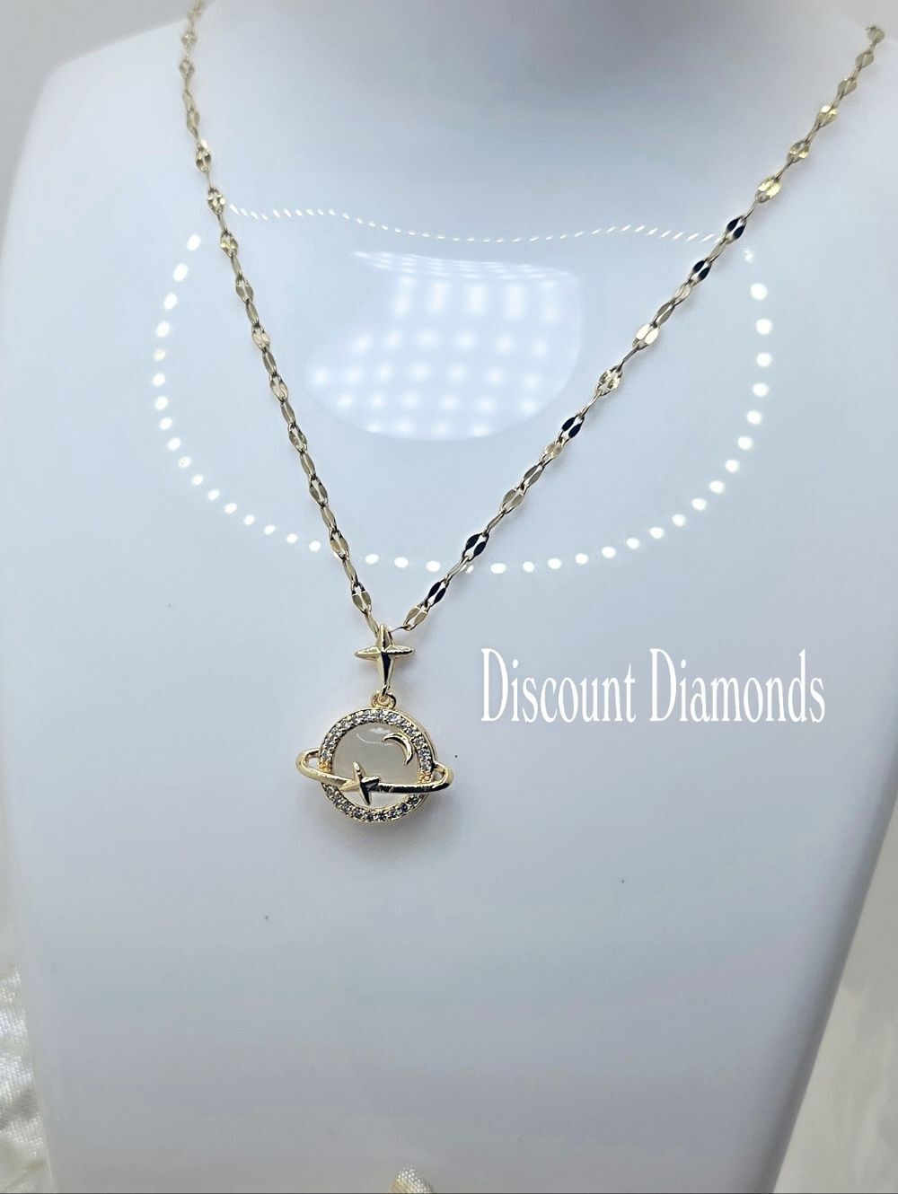 Star and Planet Necklace Pendant 18K Bright Yellow Gold on Titanium